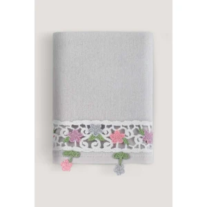 Arliva Home Alya Kadıfe Nakıslı Çeyız Havlusu Grı 50X85