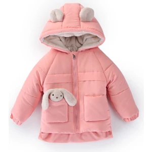 Podium Giyim Özel Tasarım Trend Sevimli Baby Oyuncak Tavşan Içi Kürklü Soft Kumaş Cepli Kapüşonlu Kışlık Mont
