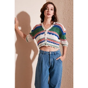Renkli V Yaka Ajurlu Crop Hırka Bayan Hırka 6071583