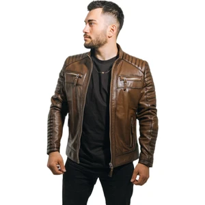 Hilda Deri Mont Taba Rengi Erkek Ceket Kuzu Derisi Büyük Beden Brad