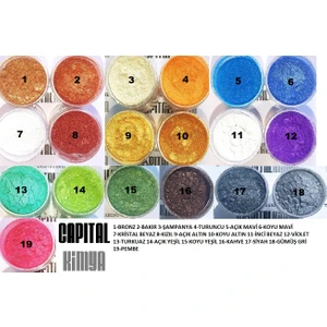 10 gr 25 ml x 19 Renk Full Set Epoksi Toz Metalik Renkler Seti