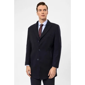 Slim Fit Yünlü Sivri Yaka Lacivert Erkek Kaban