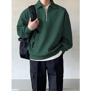 Genius Store Genıus Store erkek Polo Yaka Oversize Sweatshirt Yarım Fermuar Sweatshirt