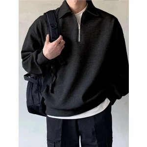 Genius Store Genıus Store erkek Polo Yaka Oversize Sweatshirt Yarım Fermuar Sweatshirt
