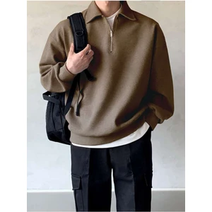 Genius Store Genıus Store erkek Polo Yaka Oversize Sweatshirt Yarım Fermuar Sweatshirt