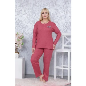 Kadın Büyük Beden Kışlık Bordo Tek Çiçek Pijama Takımı Annegri1