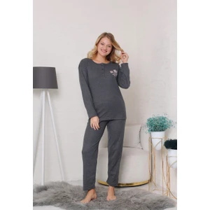 Kadın Büyük Beden Kışlık Antrasit Tek Çiçek Pijama Takımı Annegri1
