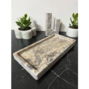 Doğal Rustik Traverten Mermer Tepsi, Banyo Düzenleyici, Sunum Tabağı, Organizer 15X30CM