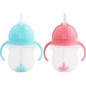 Tıklama Kilitli Uçlu Pipetli Alıştırma BARDAĞI,6AY+Mavi -Pembe 2li paket