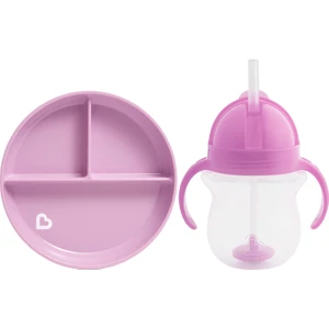 Sabit Vakumlu Beslenme Tabağı &tıklama Uçlu  Pipetli Alıştırma Bardağı 6AY+ Mor 2'li Paket