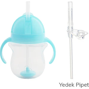 Tıklama Kilitli Uçlu Pipetli Alıştırma Bardağı, 6AY+, 207ML, Mavi,& Yedek Pipet 1 Adet