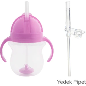 Tıklama Kilitli Uçlu Pipetli Alıştırma Bardağı, 6AY+207ML Mor & Yedek Pipet 1 Adet