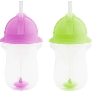 Tıklama Kilitli Uçlu Pipetli  Alıştırma BARDAĞI,12AY+, 296ML, Mor & Yeşil , 2li Paket