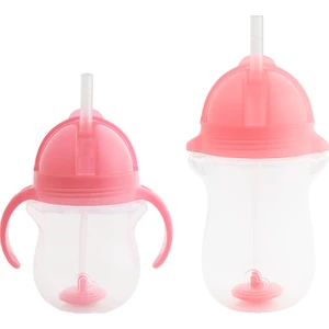 Tıklama Kilitli Uçlu Pipetli Alıştırma Bardağı 6AY+ 207 ml Pembe  ve 12AY+ 296 ml Pembe