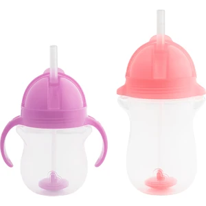 Tıklama Kilitli Uçlu Pipetli Alıştırma Bardağı 6AY+ 207 ml Mor   ve 12AY+ 296 ml Pembe
