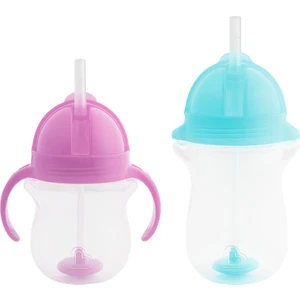 Tıklama Kilitli Uçlu  Pipetli Alıştırma Bardağı 6AY+ 207 ml Mor   ve 12AY+ 296 ml Mavi