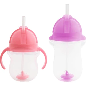 Tıklama Kilitli Uçlu Pipetli Alıştırma Bardağı 6AY+ 207 ml Pembe  ve 12AY+ 296 ml Mor