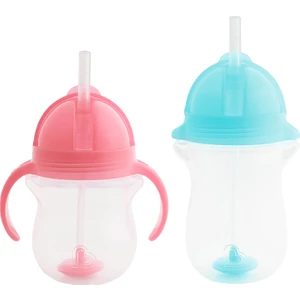 Tıklama Kilitli Uçlu Pipetli Alıştırma Bardağı 6AY+ 207 ml Pembe  ve 12AY+ 296 ml Mavi