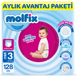 Pants Bebek Bezi 3 Beden Midi Aylık Avantajpaketi 128 Adet