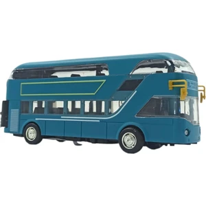 PopŞeker Gerçek Oyuncak Dünyasının Tadını Çıkarın: Çift Katlı Mavi Renk Metal Gezi Otobüsü 19CM.