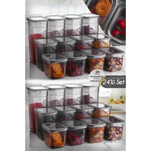 Kitchen Life Etiketli 24LÜ Geniş Dikdörtgen Rectangle Saklama Kabı Seti 3.2 Lt-2 Lt-1.3lt Erzak Saklama Kavanoz