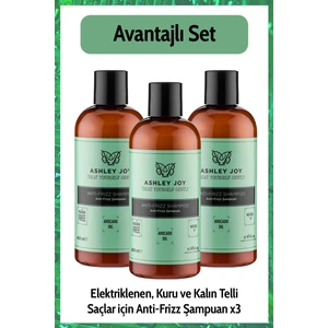 Ashley Joy Elektriklenen Kuru ve Kalın Telli Saçlar Için Antifrizz Şampuan 400 ml x 3  Set