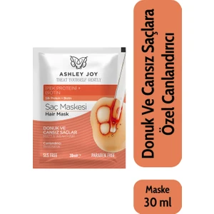Ashley Joy Canlandırıcı Saç Maskesi 30 ml – İpek Proteini ve Biotin İçeren, Yıpranmış ve Donuk Saçlar İçin Günlük Onarım