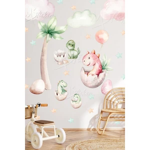 Sevimli Bebek Dinazorlar Bulutlar ve Yıldızlar Çocuk Bebek Odası Cam Duvar Sticker Seti