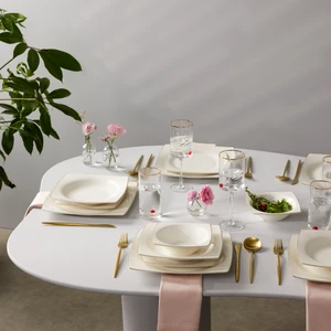 Blaine New Bone 24 Parça 6 Kişilik Kare Yemek Takımı Gold