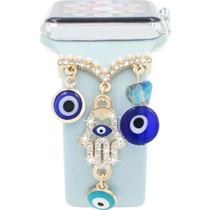 Apple Watch 6 44MM Kordon Süsü Charm Hamsa ve Nazar Boncuğu