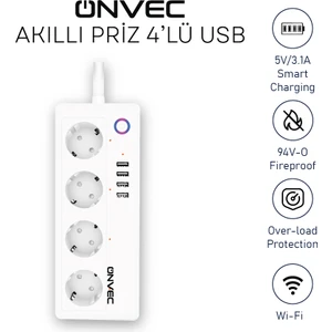 4'lü Akım Korumalı Usbli Akıllı Grup Priz
