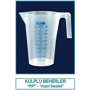 ISOLAB Beher - Kulplu - P.P - Kısa Form - Mavi Skala - 500 ml / 120 °C Sıcaklık Dayanımı