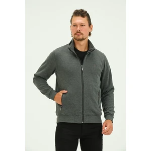 Gri Fermuarlı Içi Astarlı Regular Fit Erkek Dik Yaka Selanik Hırka