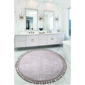Bonny Home Nova Kahve Yuvarlak 100X100 cm Ponpon Saçaklı Kaymaz Tabanlı Makinede Yıkanabilir Banyo Paspası