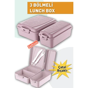 3 Bölmeli Çatal Kaşıklı Lunch Box Beslenme Kutusu Çantası Lunchbox Yemek Seti