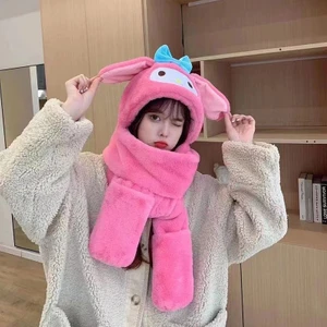 Kuromi Üç Parçalı Şapka, Eşarp, Kadınlar Için Tek Parçalı Eşarp, Sevimli Kış Eldivenleri, Kapüşonlu, Sıcak ve Modaya (Yurt Dışından)