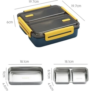 Bento 950ML Lunchbox Tek Katlı 3 Bölmeli Çelik Sefer Tası Yemek Kutusu (Koyu Yeşil)