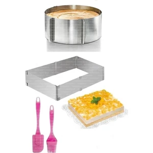 4 Adet Pasta Kek Seti, Ayarlanabilir Yuvarlak Kare Kek Kalıbı, Silikon Spatula Silikon Fırça Seti