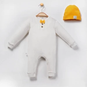 Bebem Asya Papyonlu Düğmeli 3 Parça Erkek Bebek Tulum Set