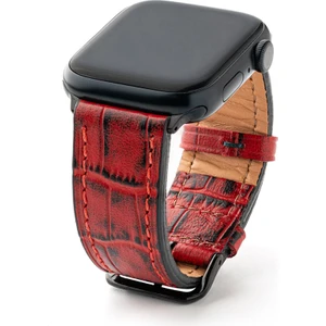 Lesband Leather Lesband Leather crocco Kırmızı Gerçek Deri Apple Watch Kordon Seri 1-8, Se, Ultra ve Ultra 2 ile Uyumlu