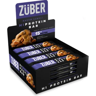 Züber Hi Protein Badem Ezmeli Yüksek Protein Bar 45g x 12 Adet (15g