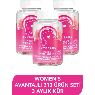 Ivybears Kadın Saç Vitamini Biotin 5000 MCG 180