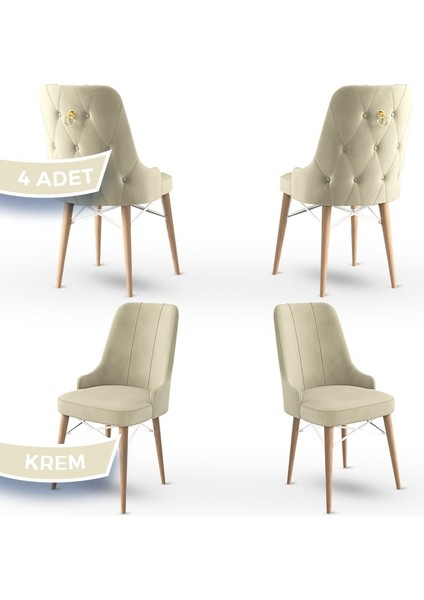 Concept Pare Serisi Babyface Ithal Kumaş 4 Sandalye Doğal Ahşap Ayak Gold Halkalı