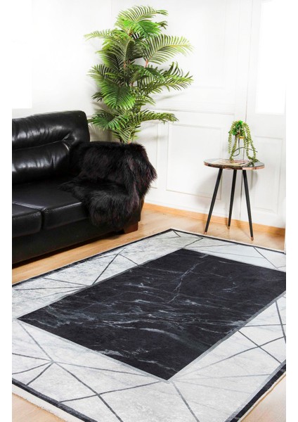 Odintsovo Siyah Çerçeveli Polyester Dijital Baskı Halı