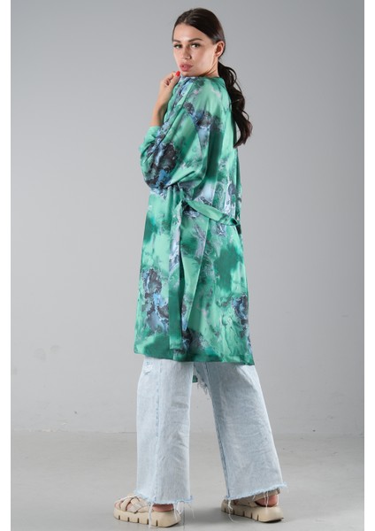 Yeşil Desenli Krep Kimono 0107129.07