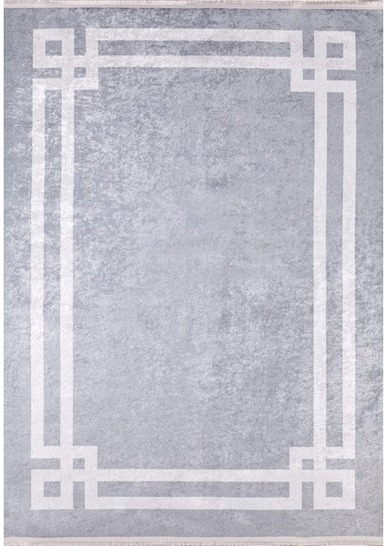 Cerkessk Gri Çerçeveli Polyester Dijital Baskı Halı