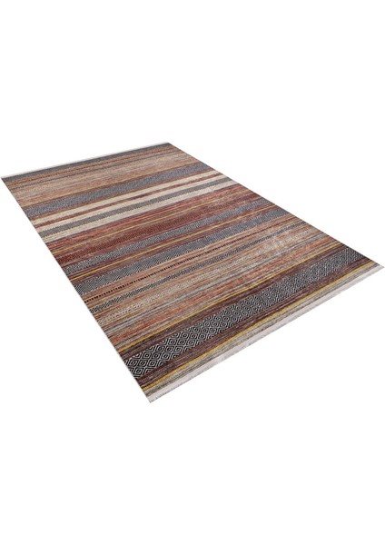 Seversk Kahverengi Çizgili Polyester Dijital Baskı Halı