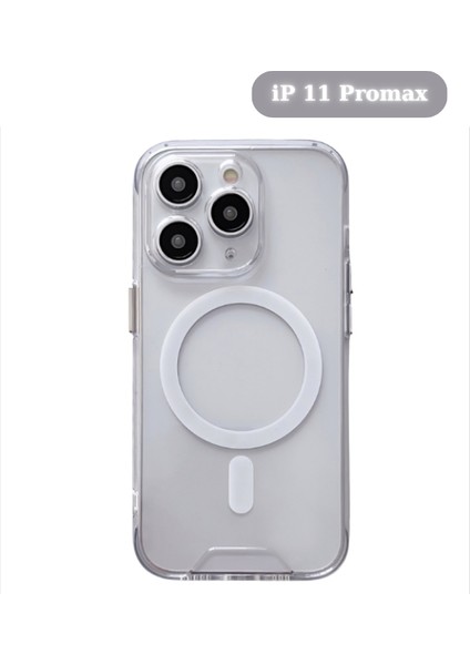 iPhone 11 Pro Max ile Uyumlu Magsafe Özellikli Darbe Önleyici Şeffaf Kılıf
