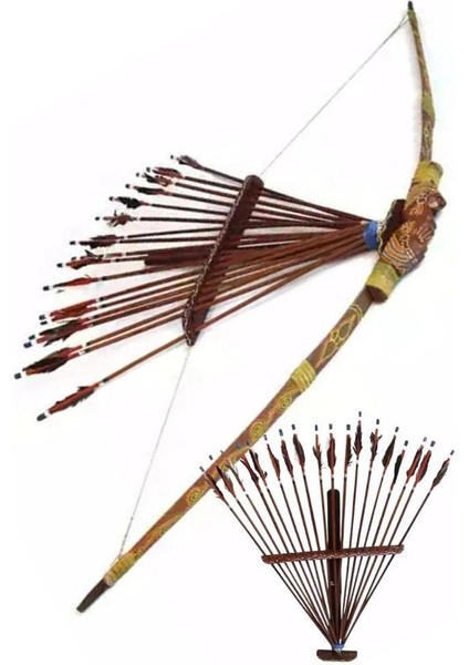 Bambu ve Ahşap Ok Yay Stantlı Duvar Dekoru