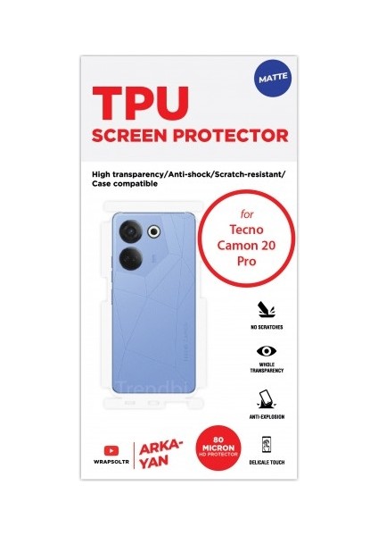 Tecno Camon 20 Pro Mat Arka ve Yan Koruyucu Tpu Film